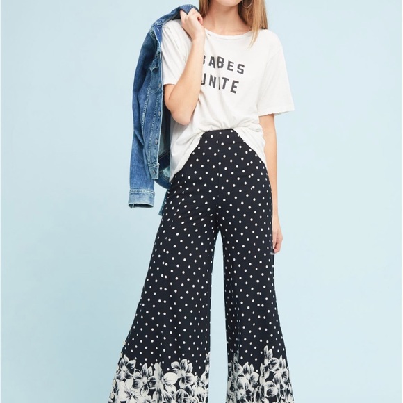 Anthropologie Pants - Pilcro wide-leg trousers, like new. A cute mix of polka dots and florals.